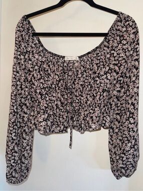 Active USA Black Crop Top with Pink Floral Print
